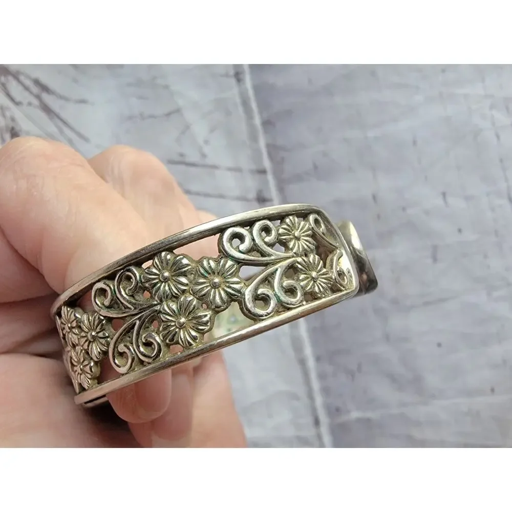 silver-tone Embassy by Gruen watch intricate filigree cuff band Untested READ